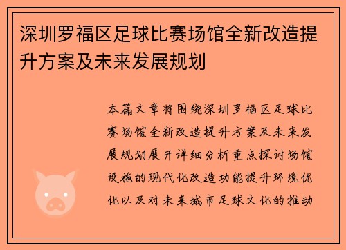 深圳罗福区足球比赛场馆全新改造提升方案及未来发展规划